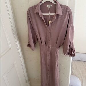 Max Studio Taupe (Pink Hue) Cuffed Sleeve Shirt Dress